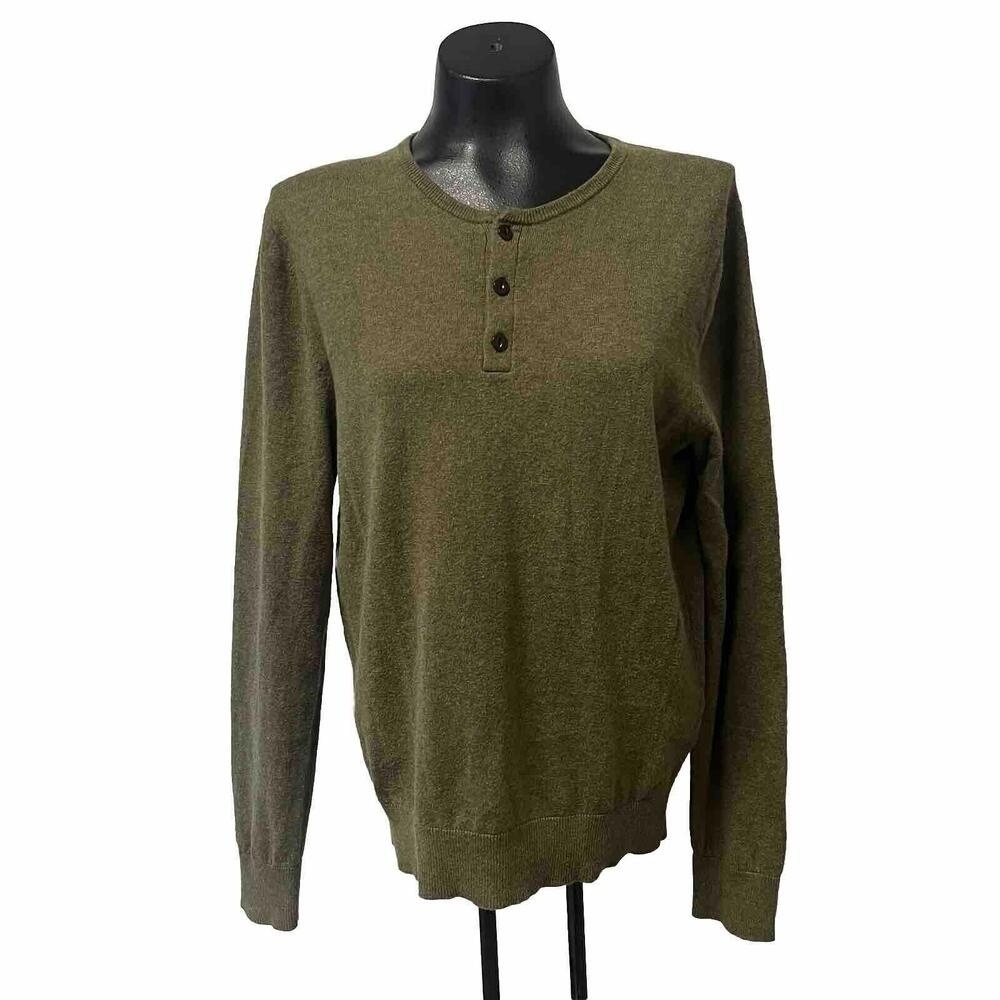 Small - Men's - Land's End‎ - Cozy Olive Green Henley Sweater